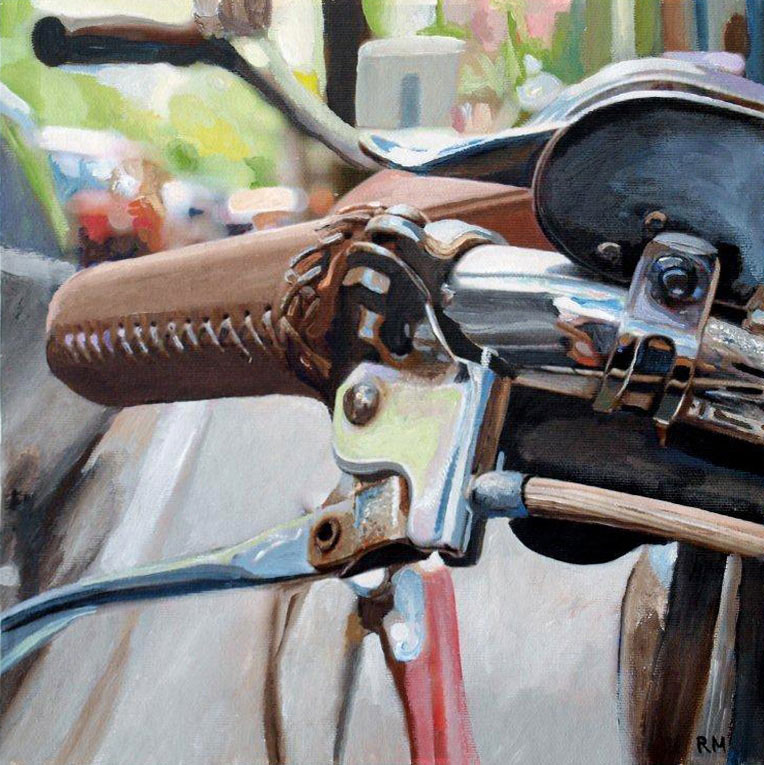 Robert Mielenhausen, Bike Fragment 12, 2014. 10 x 10 inches. Acrylic on Canvas.