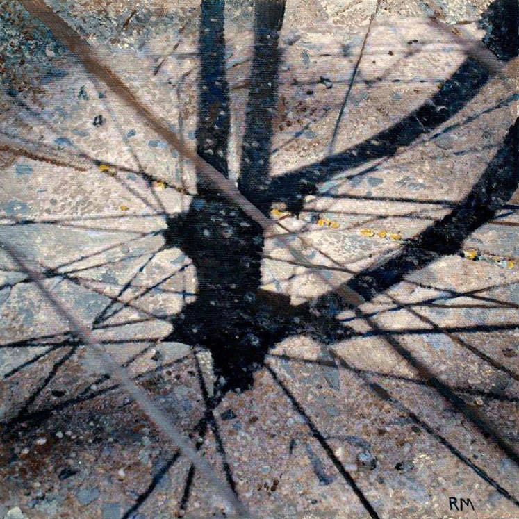 Robert Mielenhausen, Bike Fragment 14, 2014. 10 x 10 inches. Acrylic on Canvas.