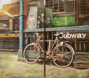 Robert Mielenhausen, 23rd Street Station Revisited, 2014. 32 x 36 inches. Mixed-media, Diptych Garguilo Art Foundation, for Flagler College, St. Augustine, FL.