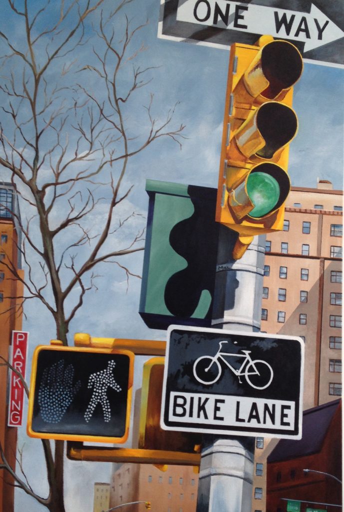 Robert Mielenhausen, "Bike Lane" 36"x 24" acrylic on canvas. 